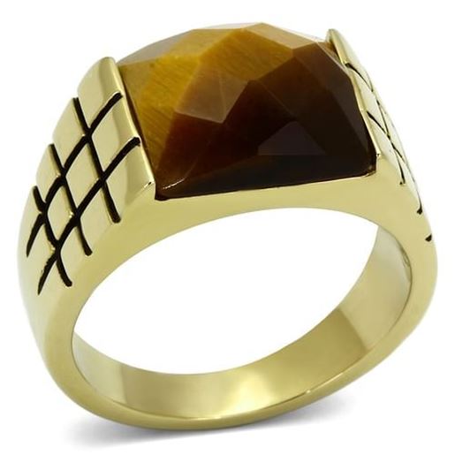 Picture of TK779 - Stainless Steel Ring IP Gold(Ion Plating) Men Semi-Precious Topaz