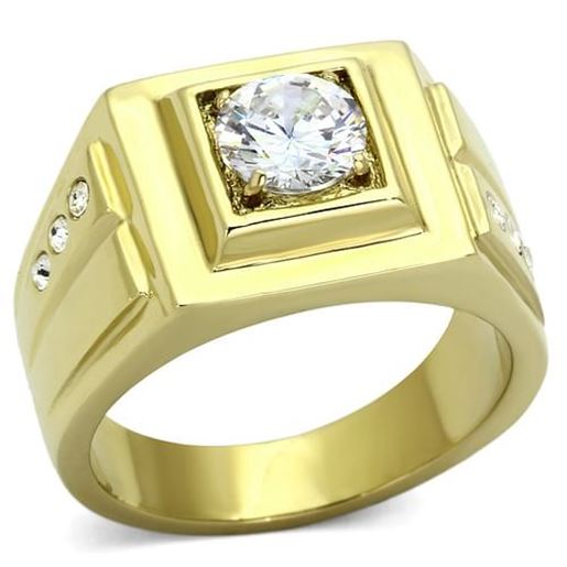 Picture of TK791 - Stainless Steel Ring IP Gold(Ion Plating) Men AAA Grade CZ Clear