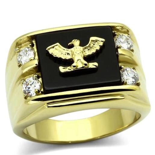 Picture of TK793 - Stainless Steel Ring IP Gold(Ion Plating) Men Semi-Precious Jet