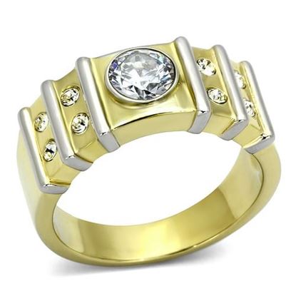 Picture of TK797 - Stainless Steel Ring Two-Tone IP Gold (Ion Plating) Men AAA Grade CZ Clear