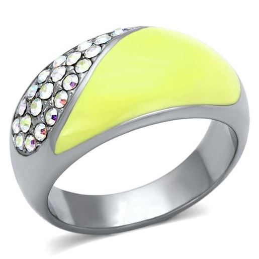 Picture of TK829 - Stainless Steel Ring High polished (no plating) Women Top Grade Crystal Aurora Borealis (Rainbow Effect)