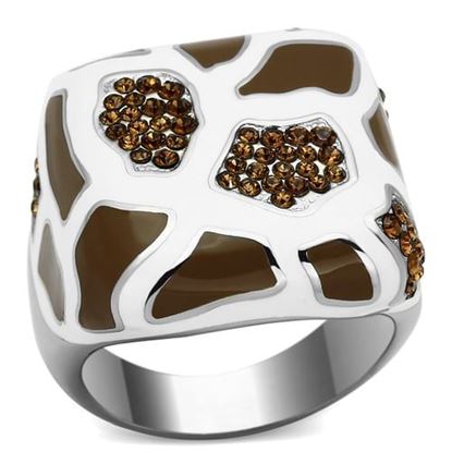 Picture of TK847 - Stainless Steel Ring High polished (no plating) Women Top Grade Crystal Smoked Quartz