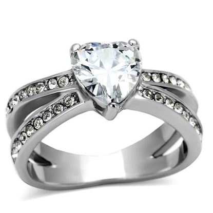 Picture of TK851 - Stainless Steel Ring High polished (no plating) Women AAA Grade CZ Clear