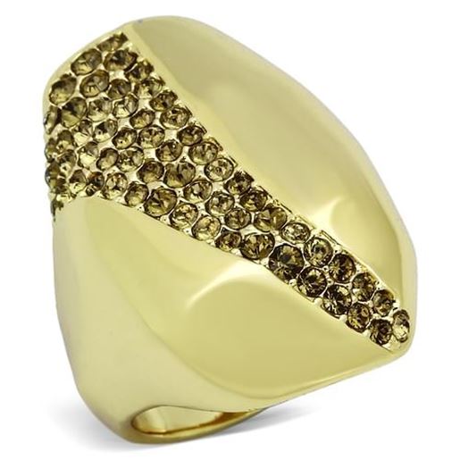 Picture of TK854 - Stainless Steel Ring IP Gold(Ion Plating) Women Top Grade Crystal Smoked Quartz