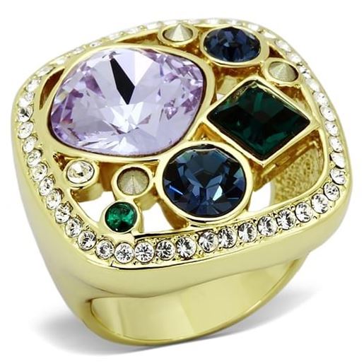 Picture of TK855 - Stainless Steel Ring IP Gold(Ion Plating) Women Top Grade Crystal Multi Color