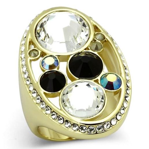 Picture of TK857 - Stainless Steel Ring IP Gold(Ion Plating) Women Top Grade Crystal Multi Color