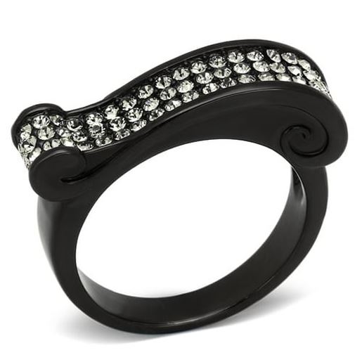 Picture of TK862 - Stainless Steel Ring IP Black(Ion Plating) Women Top Grade Crystal Black Diamond