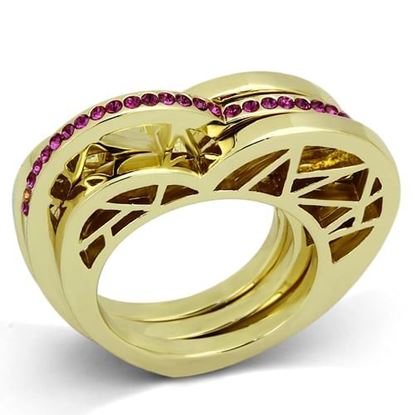 Picture of TK863 - Stainless Steel Ring IP Gold(Ion Plating) Women Top Grade Crystal Fuchsia