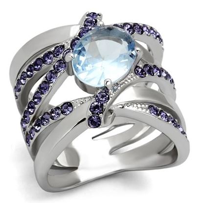 Picture of TK865 - Stainless Steel Ring High polished (no plating) Women Synthetic Light Sapphire