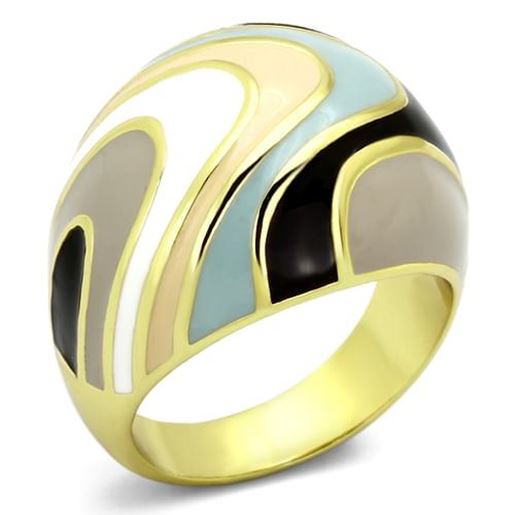 Picture of TK870 - Stainless Steel Ring IP Gold(Ion Plating) Women Epoxy Multi Color