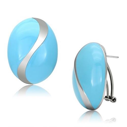 Picture of TK892 - Stainless Steel Earrings High polished (no plating) Women Epoxy Sea Blue