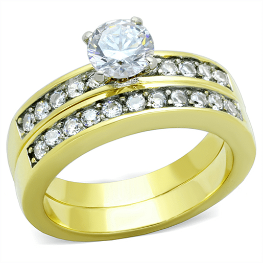 Picture of TK8X003 - Stainless Steel Ring Two-Tone IP Gold (Ion Plating) Women AAA Grade CZ Clear