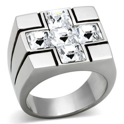 Picture of TK919 - Stainless Steel Ring High polished (no plating) Men Top Grade Crystal Clear