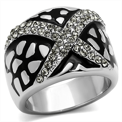 Picture of TK921 - Stainless Steel Ring High polished (no plating) Women Top Grade Crystal Black Diamond