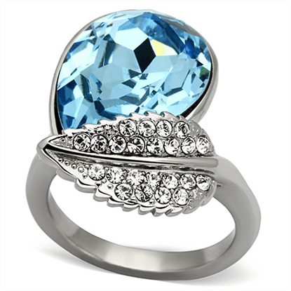 Picture of TK930 - Stainless Steel Ring High polished (no plating) Women Top Grade Crystal Sea Blue