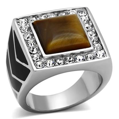 Picture of TK938 - Stainless Steel Ring High polished (no plating) Men Synthetic Topaz