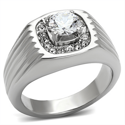 Picture of TK943 - Stainless Steel Ring High polished (no plating) Men AAA Grade CZ Clear