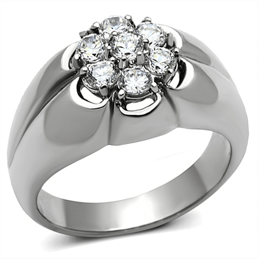 Picture of TK944 - Stainless Steel Ring High polished (no plating) Men AAA Grade CZ Clear