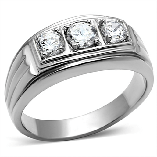 Picture of TK946 - Stainless Steel Ring High polished (no plating) Men AAA Grade CZ Clear