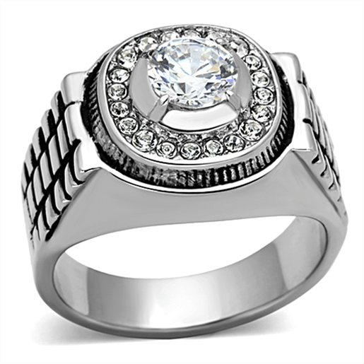 Picture of TK948 - Stainless Steel Ring High polished (no plating) Men AAA Grade CZ Clear