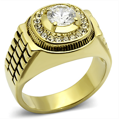 Picture of TK948G - Stainless Steel Ring IP Gold(Ion Plating) Men AAA Grade CZ Clear