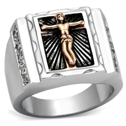 Picture of TK951 - Stainless Steel Ring Two-Tone IP Rose Gold Men AAA Grade CZ Clear