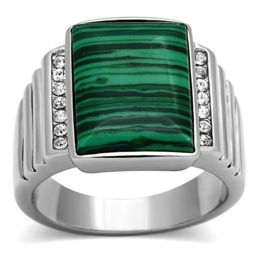 Picture of TK953 - Stainless Steel Ring High polished (no plating) Men Synthetic Emerald