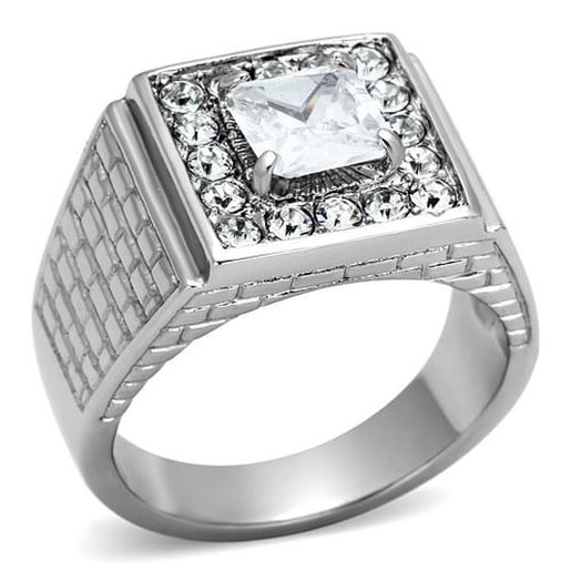 Picture of TK955 - Stainless Steel Ring High polished (no plating) Men AAA Grade CZ Clear