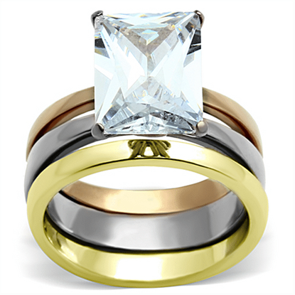 Picture of TK962 - Stainless Steel Ring Three Tone IP?â‚¬IP Gold & IP Rose Gold & High Polished) Women AAA Grade CZ Clear