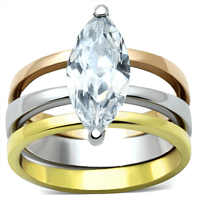 Picture of TK964 - Stainless Steel Ring Three Tone IP?â‚¬IP Gold & IP Rose Gold & High Polished) Women AAA Grade CZ Clear