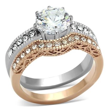 Picture of TK966 - Stainless Steel Ring Two-Tone IP Rose Gold Women AAA Grade CZ Clear