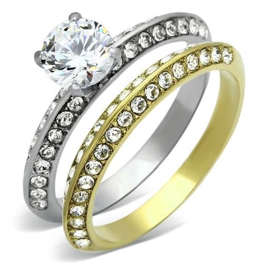 Picture of TK967 - Stainless Steel Ring Two-Tone IP Gold (Ion Plating) Women AAA Grade CZ Clear