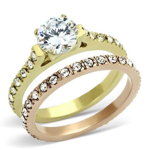 Picture of TK968 - Stainless Steel Ring IP Gold & IP Rose Gold (Ion Plating) Women AAA Grade CZ Clear