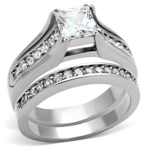 Picture of TK969 - Stainless Steel Ring High polished (no plating) Women AAA Grade CZ Clear