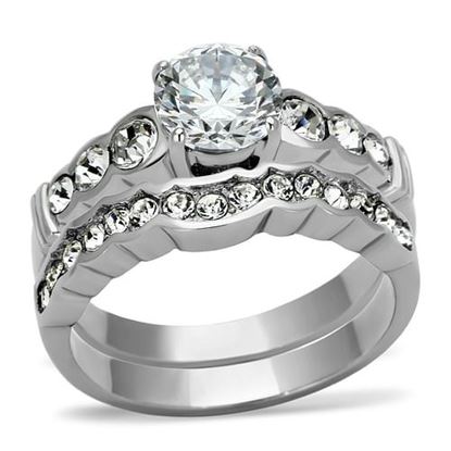 Picture of TK974 - Stainless Steel Ring High polished (no plating) Women AAA Grade CZ Clear