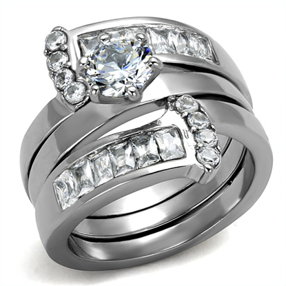 Picture of TK976 - Stainless Steel Ring High polished (no plating) Women AAA Grade CZ Clear