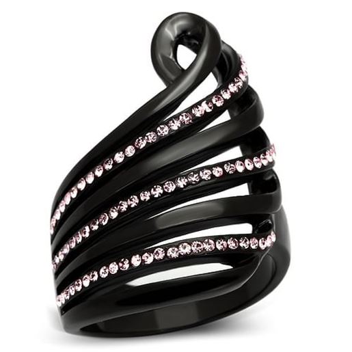 Picture of TK977 - Stainless Steel Ring IP Black(Ion Plating) Women Top Grade Crystal Light Rose