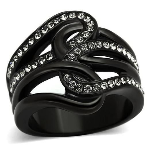 Picture of TK978 - Stainless Steel Ring IP Black(Ion Plating) Women Top Grade Crystal Black Diamond