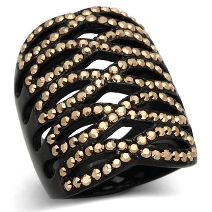 Picture of TK979 - Stainless Steel Ring IP Black(Ion Plating) Women Top Grade Crystal Metallic Light Gold