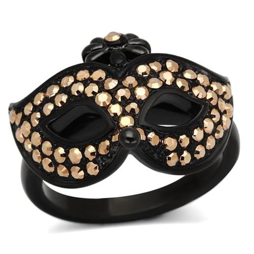 Picture of TK981 - Stainless Steel Ring IP Black(Ion Plating) Women Top Grade Crystal Metallic Light Gold