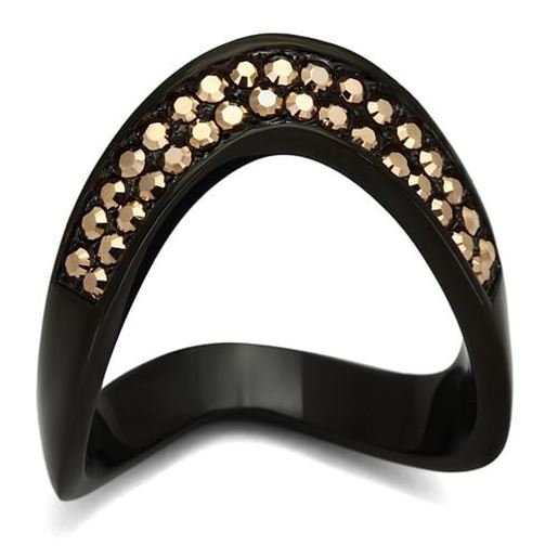 Picture of TK982 - Stainless Steel Ring IP Black(Ion Plating) Women Top Grade Crystal Metallic Light Gold