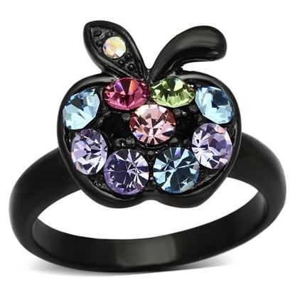 Picture of TK984 - Stainless Steel Ring IP Black(Ion Plating) Women Top Grade Crystal Multi Color