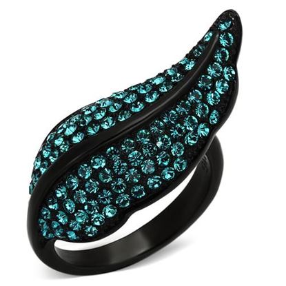 Picture of TK985 - Stainless Steel Ring IP Black(Ion Plating) Women Top Grade Crystal Blue Zircon