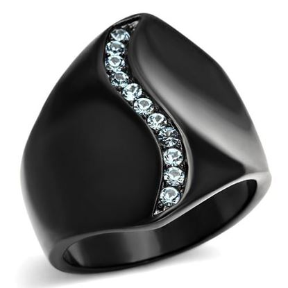 Picture of TK991 - Stainless Steel Ring IP Black(Ion Plating) Women Top Grade Crystal Sea Blue