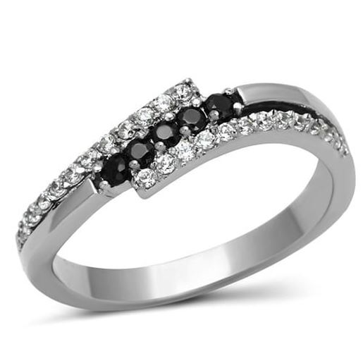 Picture of TK996 - Stainless Steel Ring High polished (no plating) Women AAA Grade CZ Black Diamond