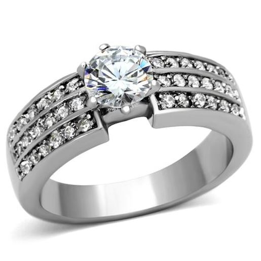 Picture of TK997 - Stainless Steel Ring High polished (no plating) Women AAA Grade CZ Clear