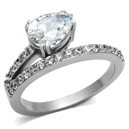 Picture of TK998 - Stainless Steel Ring High polished (no plating) Women AAA Grade CZ Clear