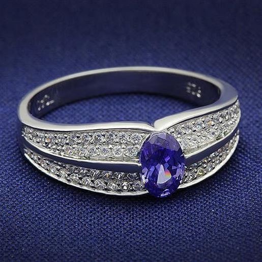 Picture of TS025 - 925 Sterling Silver Ring Rhodium Women AAA Grade CZ Tanzanite