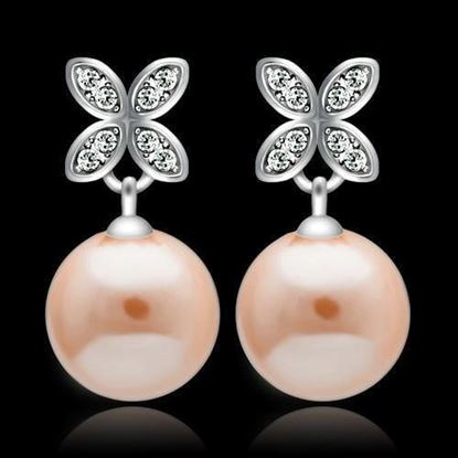 Picture of TS040 - 925 Sterling Silver Earrings Rhodium Women Synthetic Light Rose