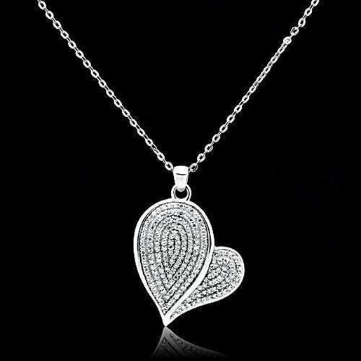 Picture of TS048 - 925 Sterling Silver Chain Pendant Rhodium Women AAA Grade CZ Clear